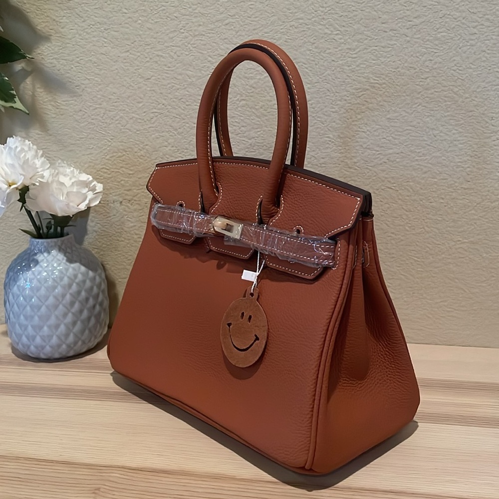 25cm Top Handle Leather Satchel Brown